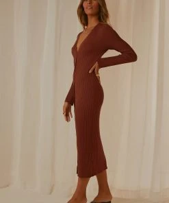 Peppermayo This Is Heaven Knit Midi Dress - Choc Brown