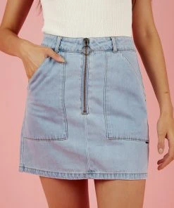 Afends Street Life Hemp Denim Skirt - Stone Blue New & Most Loved
