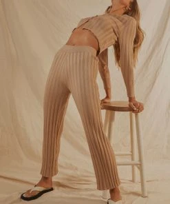 Peppermayo Long Way To Go Knit Pants - Beige New & Most Loved