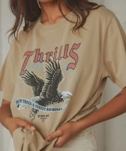 Thrills Storm The Castle Merch Fit Tee - Vintage Khaki New & Most Loved