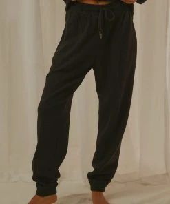 Afends Kat Waffle Sweat Pant - Black New & Most Loved