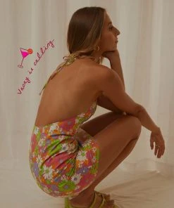 Peppermayo Exclusive Vacay Is Calling Halter Mini Dress - 70s Floral