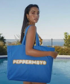 Peppermayo Exclusive Serotonin Canvas Tote - Cobalt Blue New & Most Loved