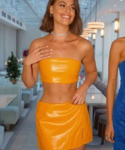 Peppermayo Exclusive New & Most Loved Dreaming Of Disco Crop - Tangerine PU