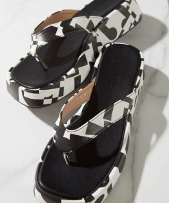 Cult Avenue New & Most Loved Minelli Sandals - Black And White Geo 7 Cult Avenue New & Most Loved Minelli Sandals - Black And White Geo