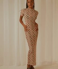 Peppermayo Exclusive New & Most Loved Into The City Mesh Maxi Dress - Cocoa