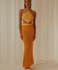 Peppermayo Exclusive New & Most Loved Aloha Shores Crochet Maxi Skirt - Mango