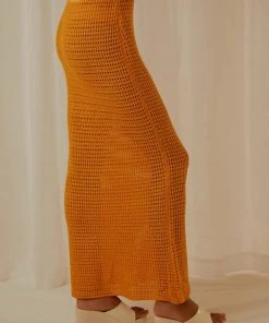 Peppermayo Exclusive New & Most Loved Aloha Shores Crochet Maxi Skirt - Mango