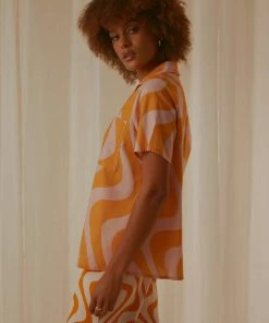 Peppermayo Exclusive Feels Like Sunday Shirt - Orange Wave New & Most Loved