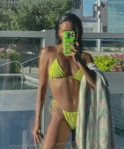 Vacancy Supply Isle Triangle Bikini Top - Lime New & Most Loved