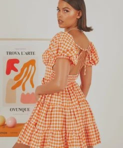Peppermayo Exclusive Gianna Mini Dress - Orange Gingham