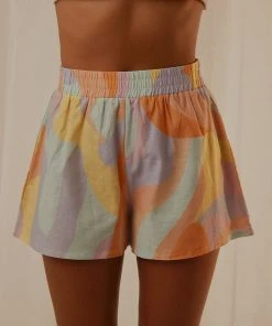 Peppermayo Exclusive Raffi Linen Shorts - Pastel Wave New & Most Loved