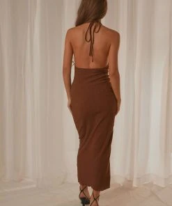 Peppermayo Exclusive Avoca Halter Maxi Dress - Choc Brown