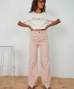 Afends Shelby Hemp Cord Wide Leg Pant - Ash Pink New & Most Loved