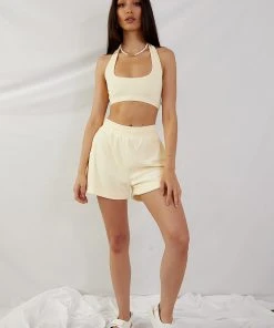 Peppermayo Exclusive New & Most Loved Voyage Terry Halter Crop - Yellow