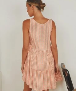 Peppermayo Facing The Sun Mini Dress - Peach Gingham New Dresses