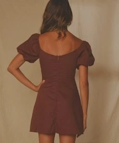 Peppermayo Exclusive San Sebastian Linen Mini Dress - Chocolate