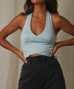 Peppermayo Making Waves Halter Top - Light Blue