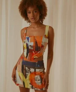 Peppermayo Exclusive Strolling Sunset Bustier Top - PM Film Graphic New & Most Loved