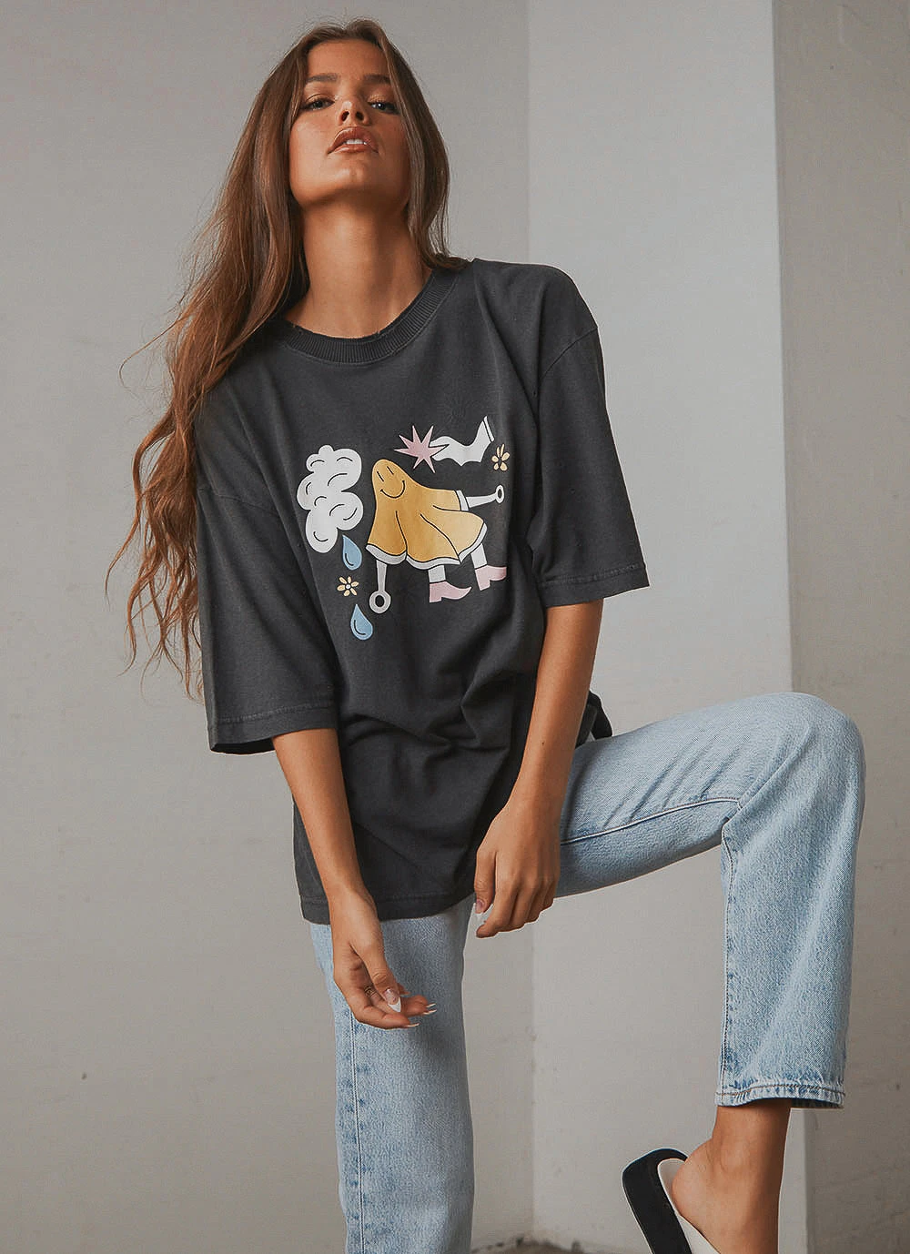 Afends At Your Service Hemp Oversized Tee - Stone Black 2 Afends At Your Service Hemp Oversized Tee - Stone Black