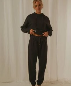 Afends Odie Waffle Cropped Pull On Hood - Black 7 Afends Odie Waffle Cropped Pull On Hood - Black