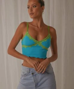 Peppermayo New Tops 90s Nights Lace Crop - Blue 7 Peppermayo New Tops 90s Nights Lace Crop - Blue