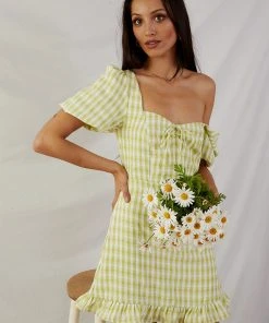 Peppermayo Out In Italy Mini Dress - Green Gingham New & Most Loved