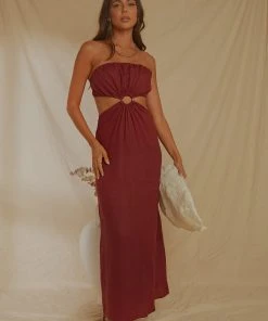 Peppermayo Exclusive Lunchtime Drinks Maxi Dress - Burgundy