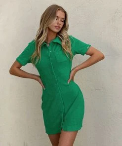 Vacancy Supply Daylight Terry Mini Dress - Jade Green
