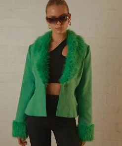 Peppermayo Exclusive New & Most Loved Maddy Faux Fur Jacket - Jade Green