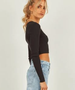 Nude Lucy Cameron Waffle L/S Tee - Black New & Most Loved