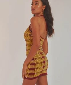 Peppermayo California Cool Knit Mini Dress - Yellow Brown