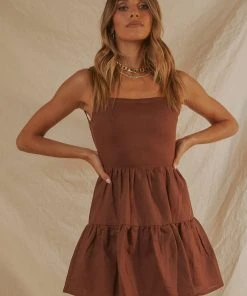 Peppermayo Exclusive Love Signs Linen Mini Dress - Choc Brown New & Most Loved