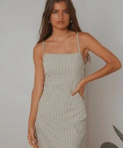 Peppermayo Daisies Gingham Mini Dress - Green New & Most Loved