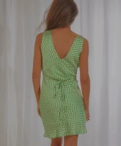 Peppermayo Exclusive Audrey Vintage Slip Dress - Lime Check Warp New & Most Loved