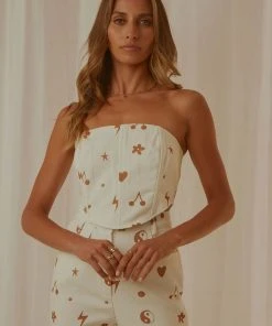 Peppermayo Exclusive Fashion Flashback Bustier - Chocolate 90s Motif