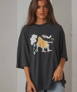 Afends At Your Service Hemp Oversized Tee - Stone Black