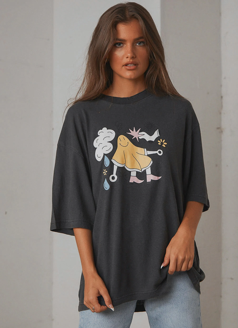 Afends At Your Service Hemp Oversized Tee - Stone Black 1 Afends At Your Service Hemp Oversized Tee - Stone Black