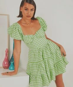 Peppermayo Exclusive Gianna Mini Dress - Green Gingham