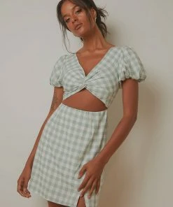 Peppermayo Our Time Gingham Mini Dress - Green Check New Dresses