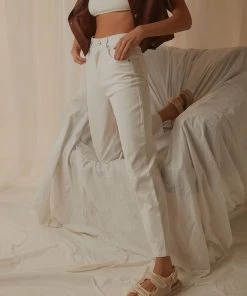 Afends Shelby - Hemp High Waist Wide Leg Jean - White