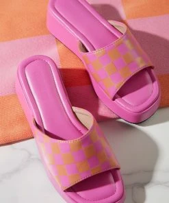 Cult Avenue New & Most Loved Cindy Mule - Pink And Orange Checkerboard