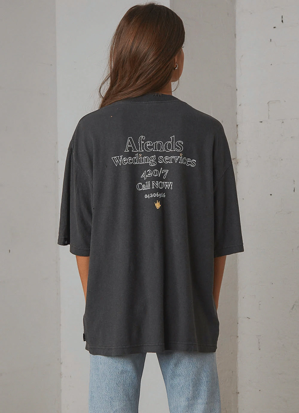 Afends At Your Service Hemp Oversized Tee - Stone Black 4 Afends At Your Service Hemp Oversized Tee - Stone Black