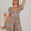 Peppermayo Exclusive New & Most Loved Gianna Mini Dress - Choc Brown Gingham