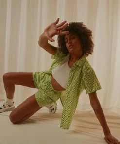 Peppermayo Exclusive Seventies Groove Shorts - Lime Warp Check