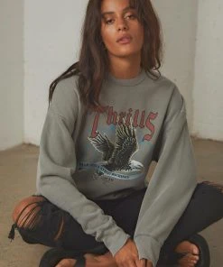 Thrills Storm The Castle Slouch Fit Crew - Washed Grey New & Most Loved