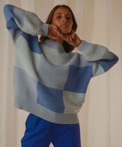 Peppermayo Exclusive Tulum Nights Knit Jumper - Blue Patchwork